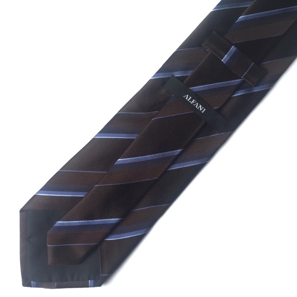 ALFANI Silk Tie Brown and Blue Diagonal Stripes - Picture 3 of 6